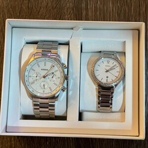 Fossil His and Hers Multifunction Stainless Steel Watch Box Set